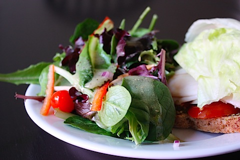 salad on the side with a clean caesar dressing